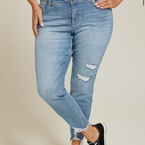 KanCan Denim - Plus Size KanCan Mid Rise Open Ripped Frayed Hem Skinny Jean